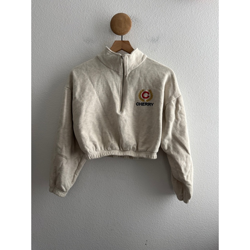Cherry Los Angeles Womens Quarter Zip Cropped Sweatshirt Size Small